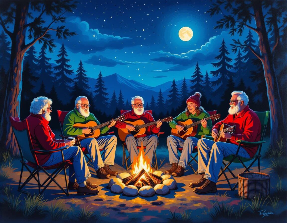 Cozy Campfire with Friends: Graffiti Art Illustration