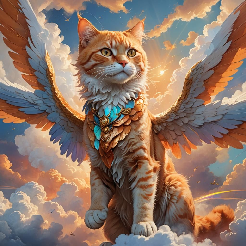 Winged Cat Ascending: Fantasy Concept Art