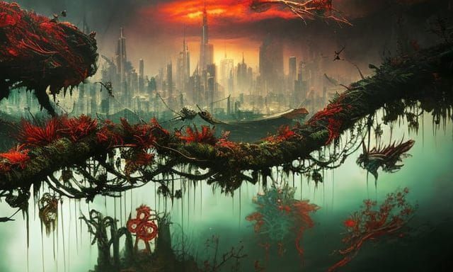 Cherry Flowers: A Photorealistic Sci-Fi Horror Art Piece