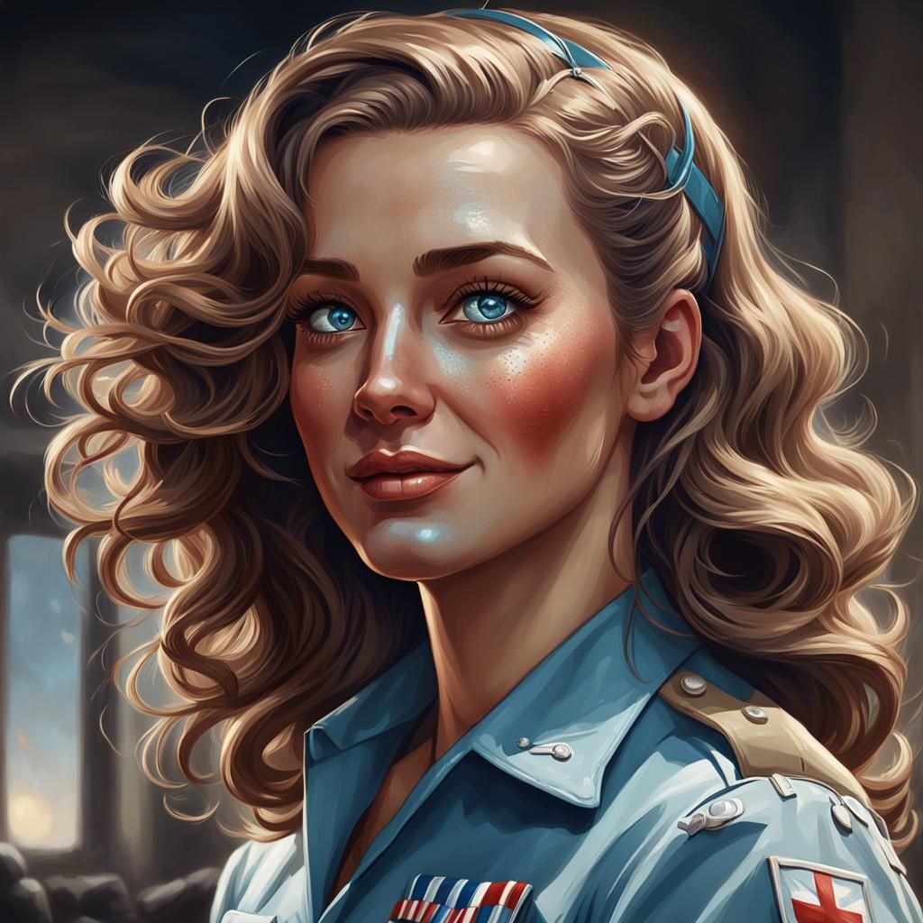 WWII Army Nurse Portrait in Digital Art Style
