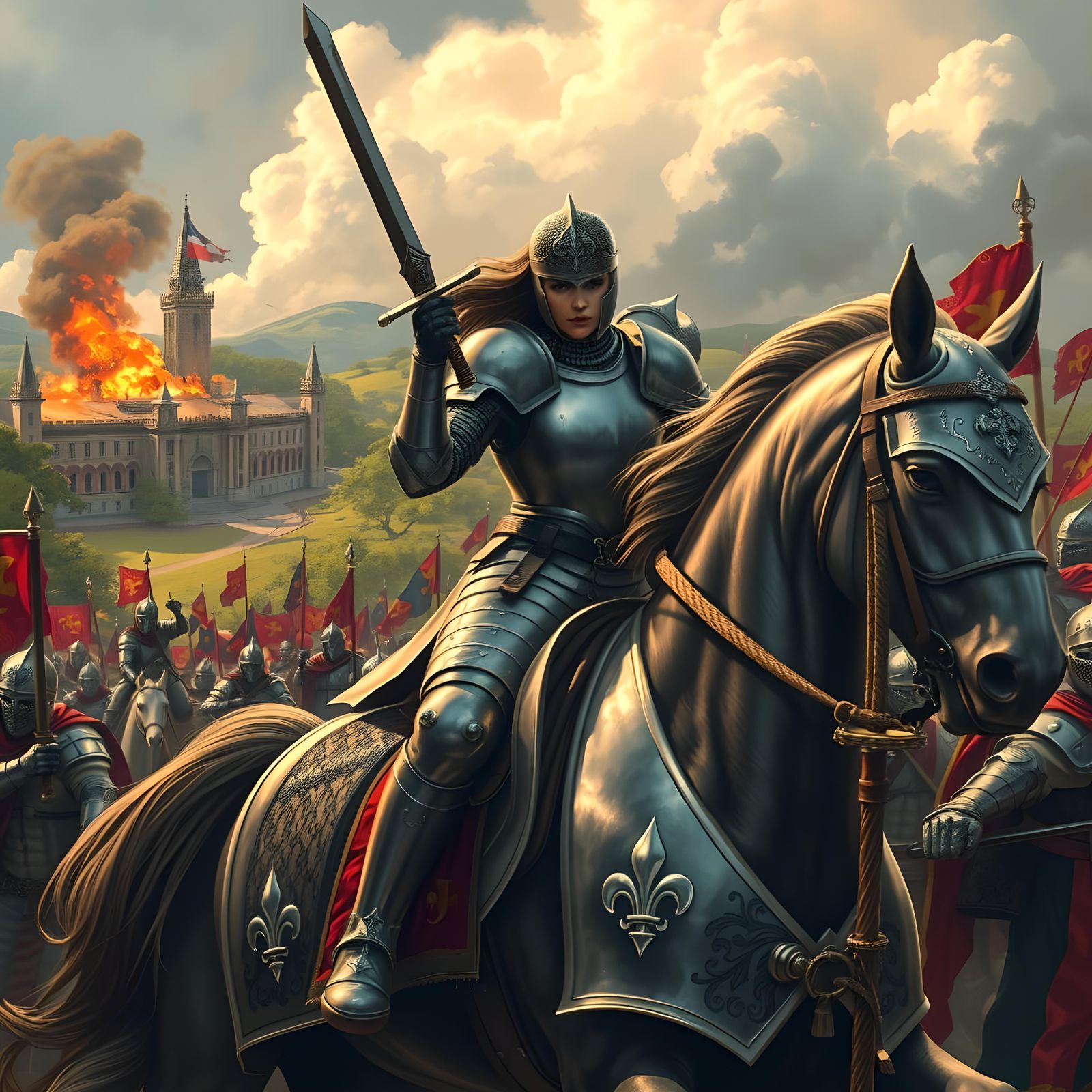 Lady Commander on horseback leading her troops...