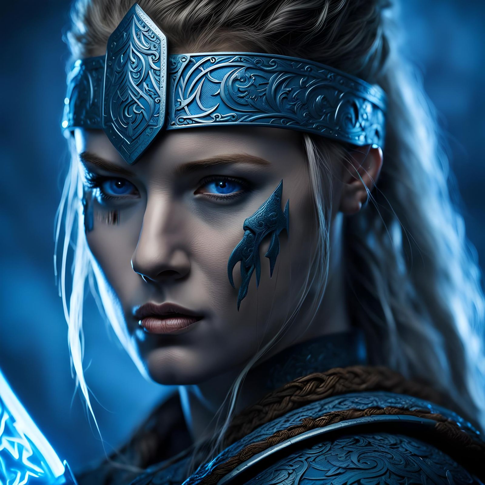 Viking Warrior Woman Portrait in Dark Fantasy Style