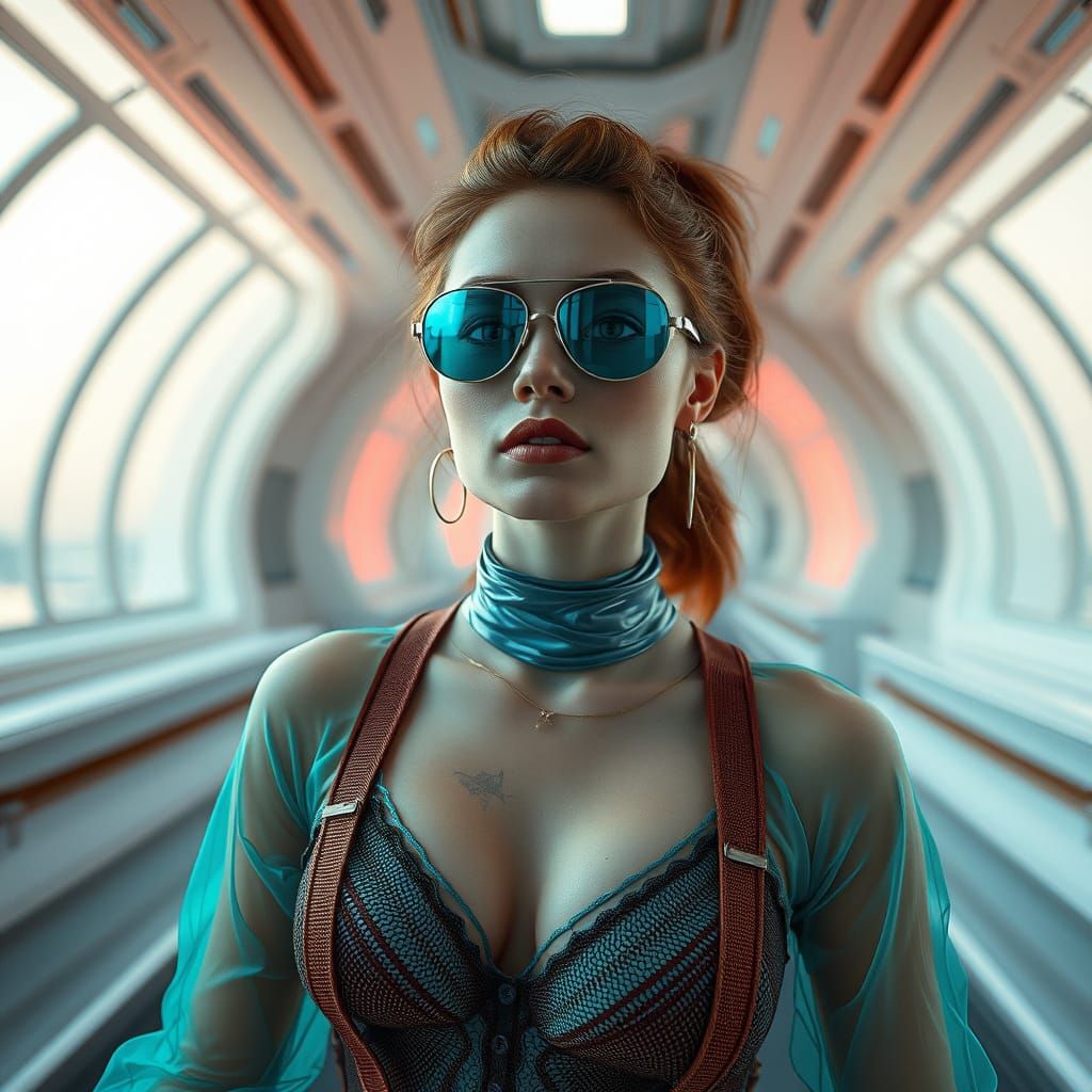 Futuristic Princess Meditates in a Radiant White Room