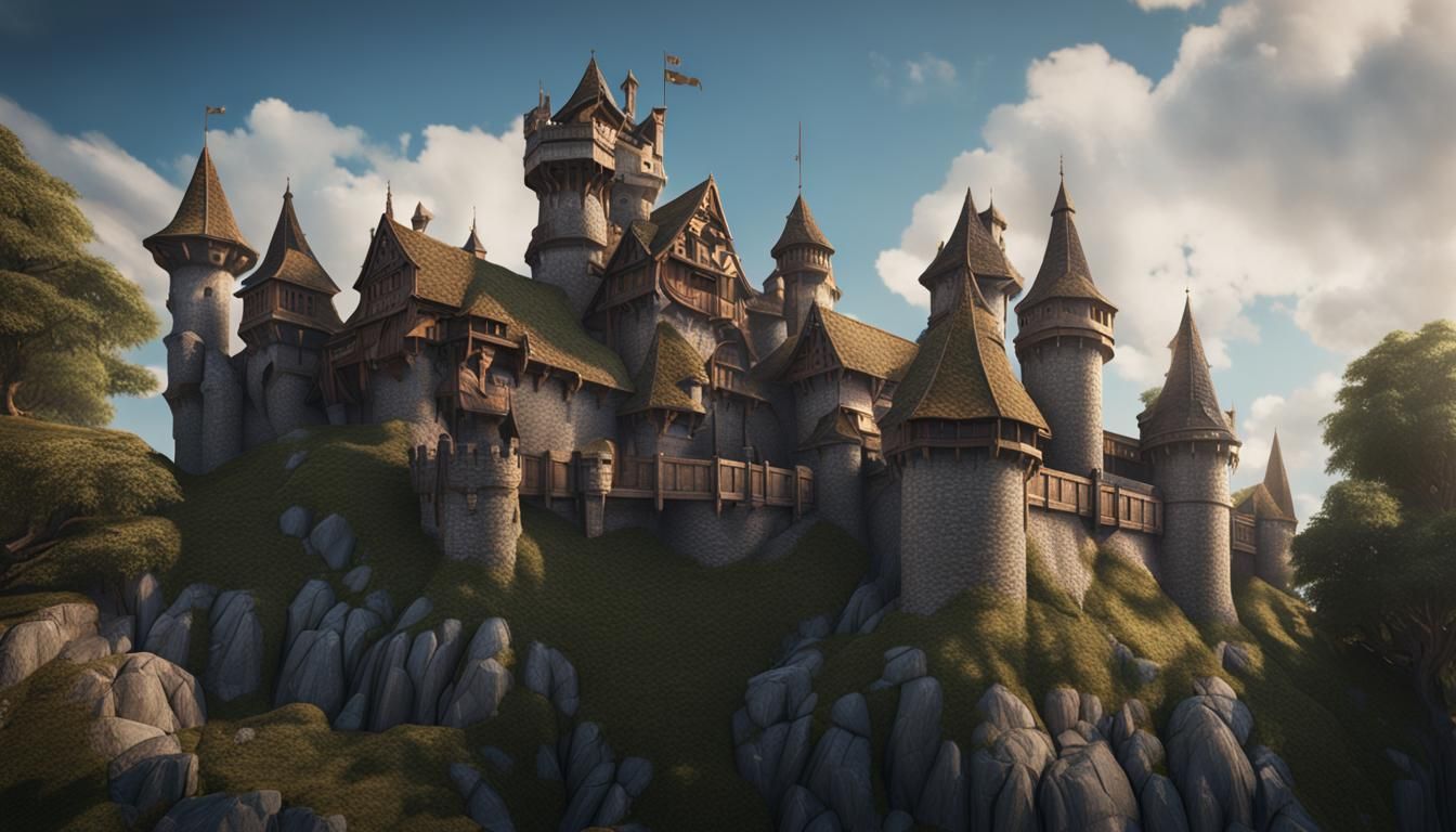 Fantastical Wooden Medieval Castle Concept Art