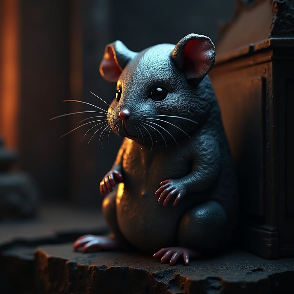 Metallic Vampire Hamster in Dark, Luxurious Chamber