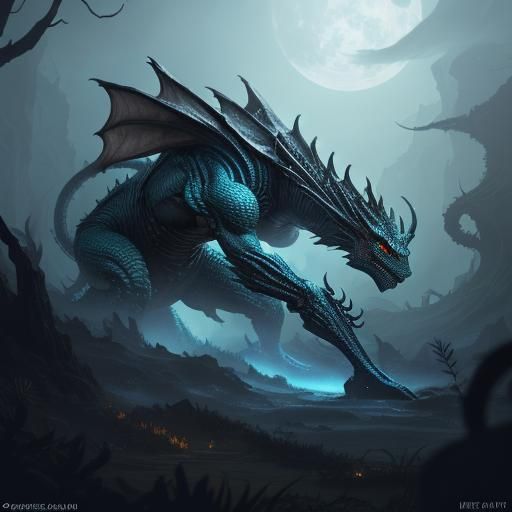 Alien Warrior Versus Dragon in Surreal Fantasy