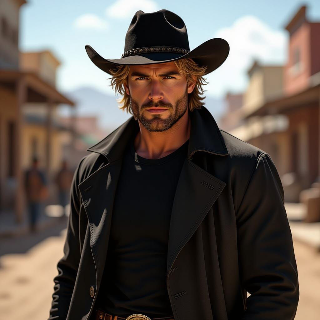 Rugged Man in Dusty Wild West Town