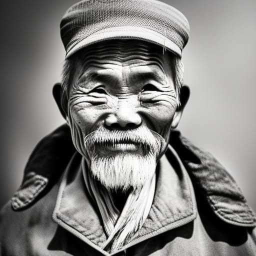 Detailed Portrait of Old Man with Braided Moustache