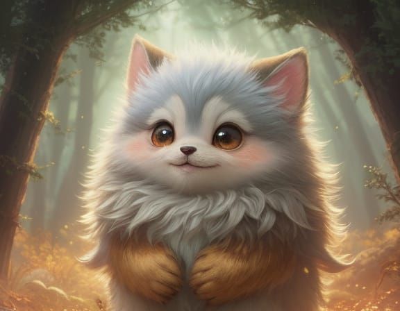 Cute Fluffy Baby Critter in Enchanted Forest