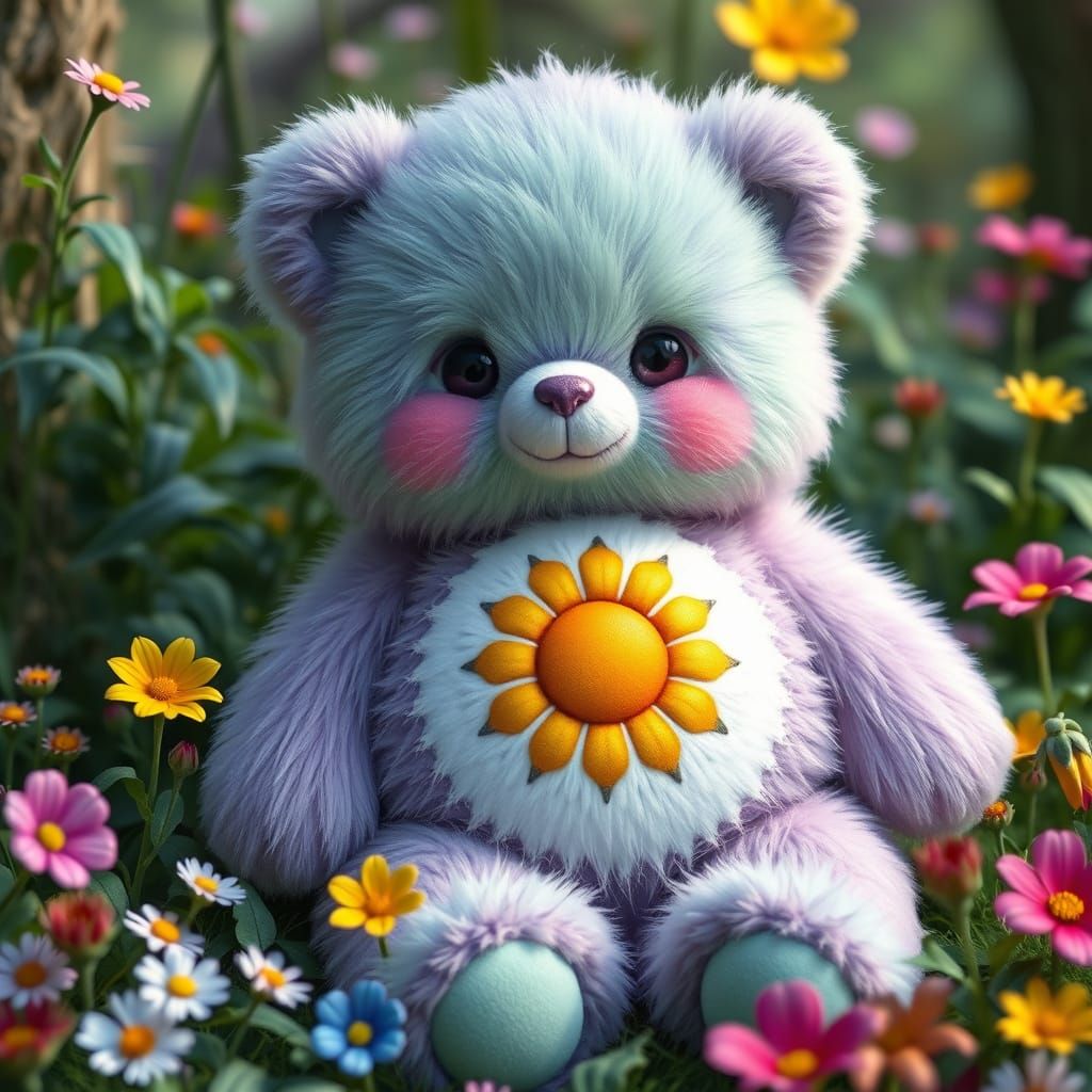 Whimsical Fantasy Carebear in Lavender and Green