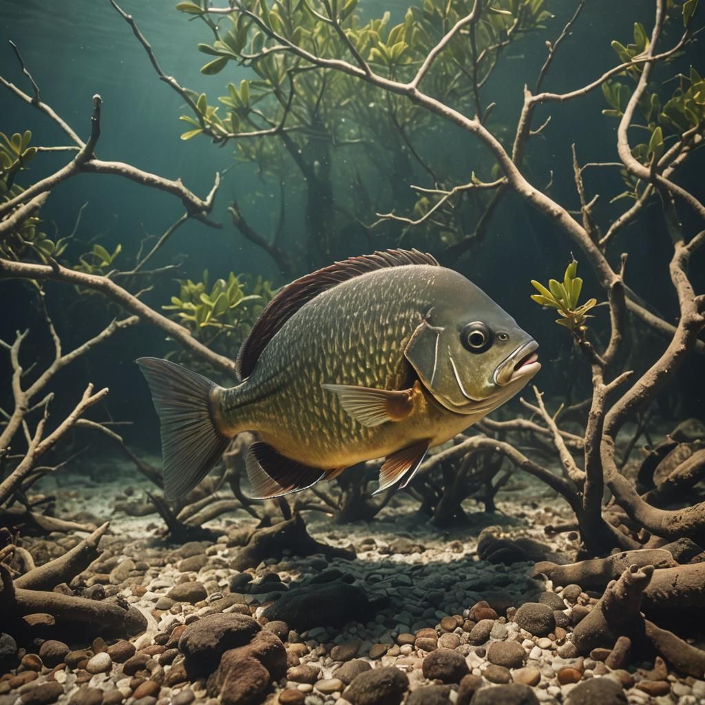 Cinematic Mangrove Jack Fish in Film Grain Style