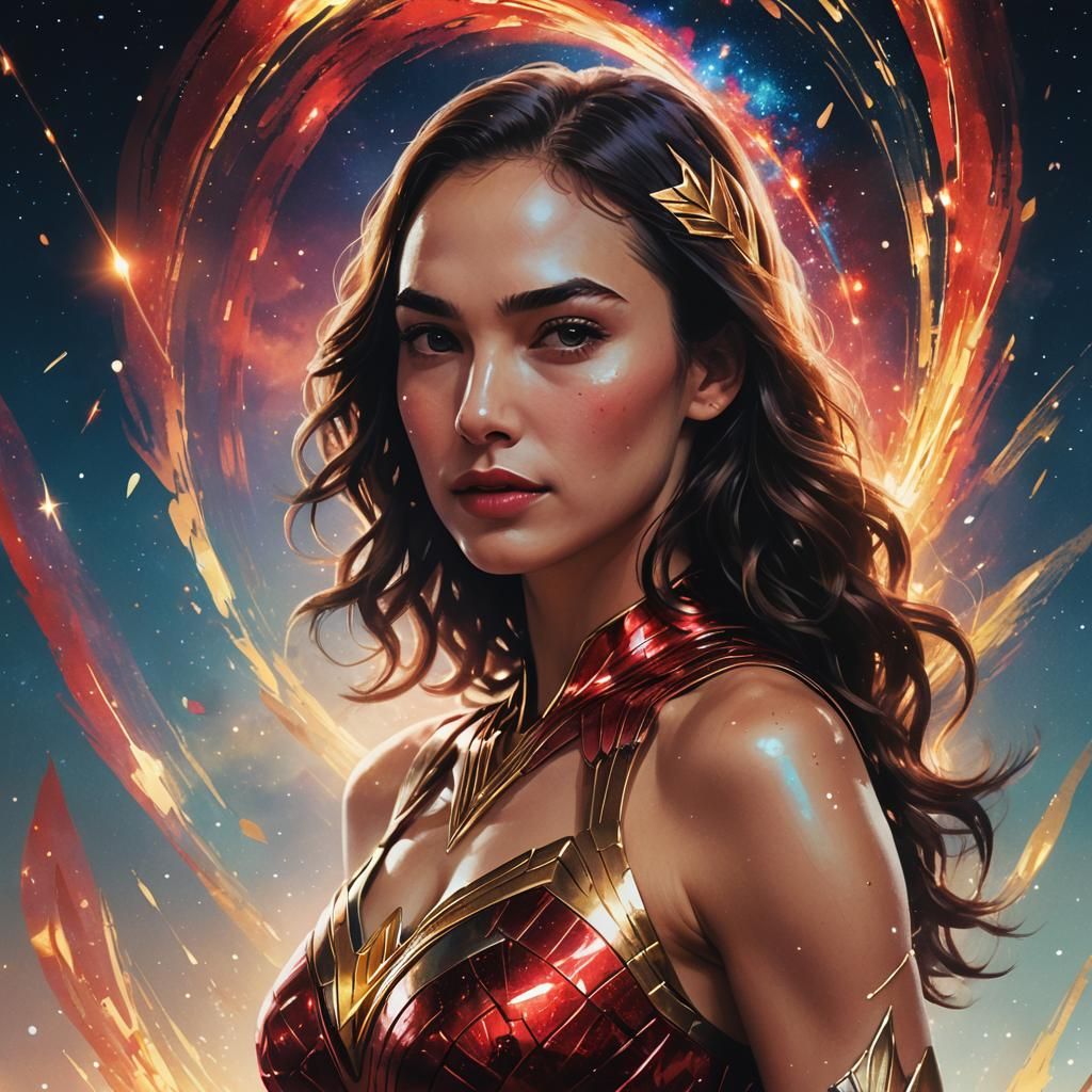 Gal Gadot in Nebula Night Digital Illustration