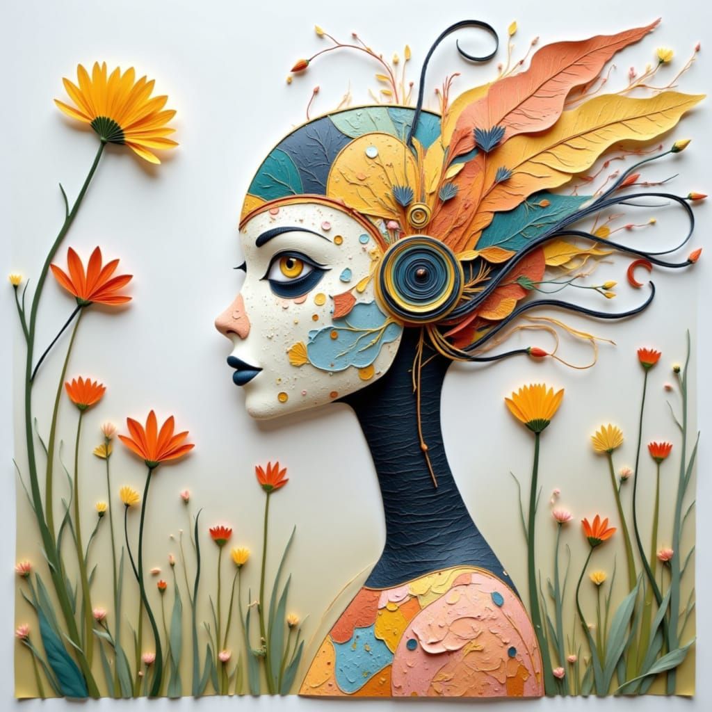 A Whimsical Papercut Cyborg Maiden