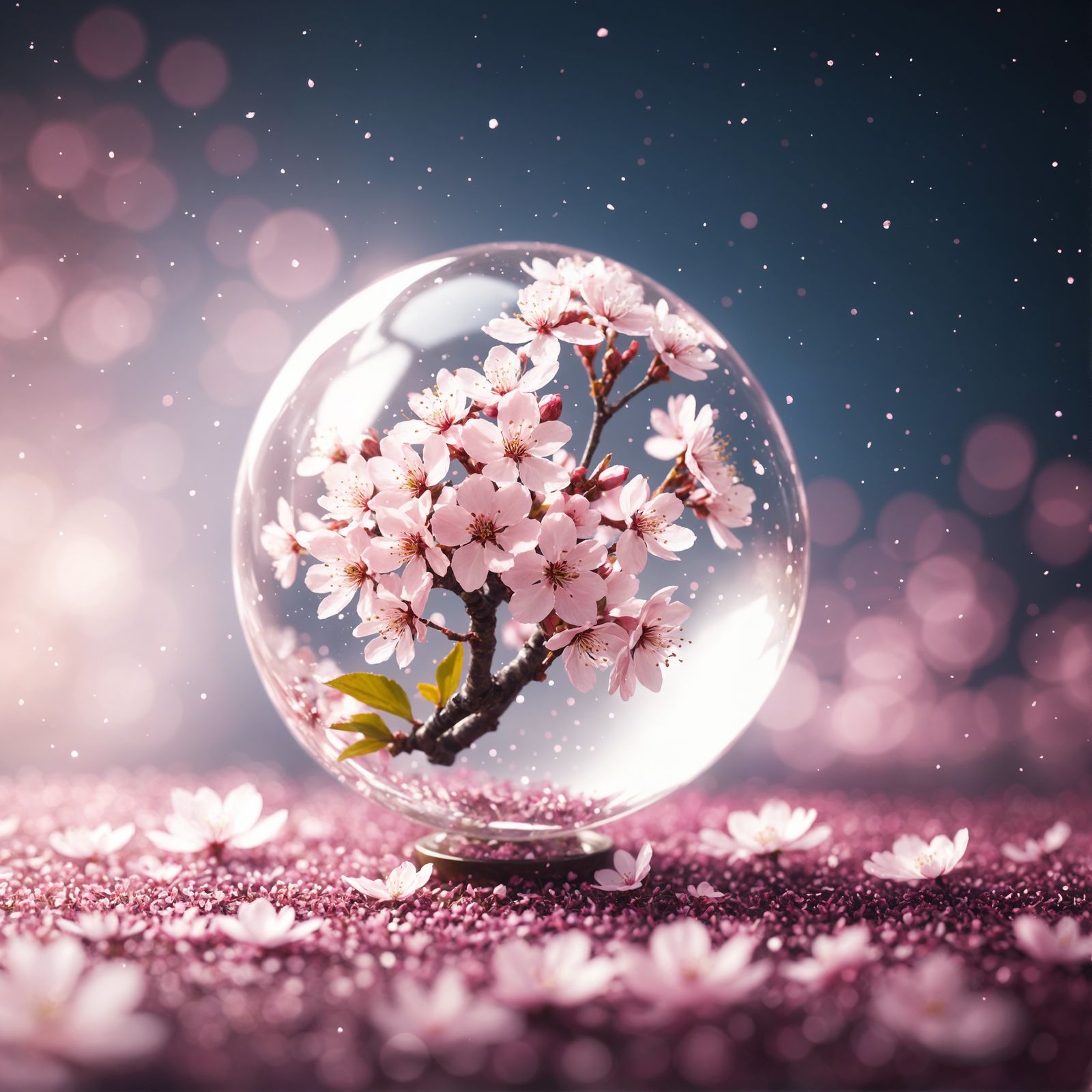 Cherry Blossom in Glass Sphere, Bokeh Dreamscape