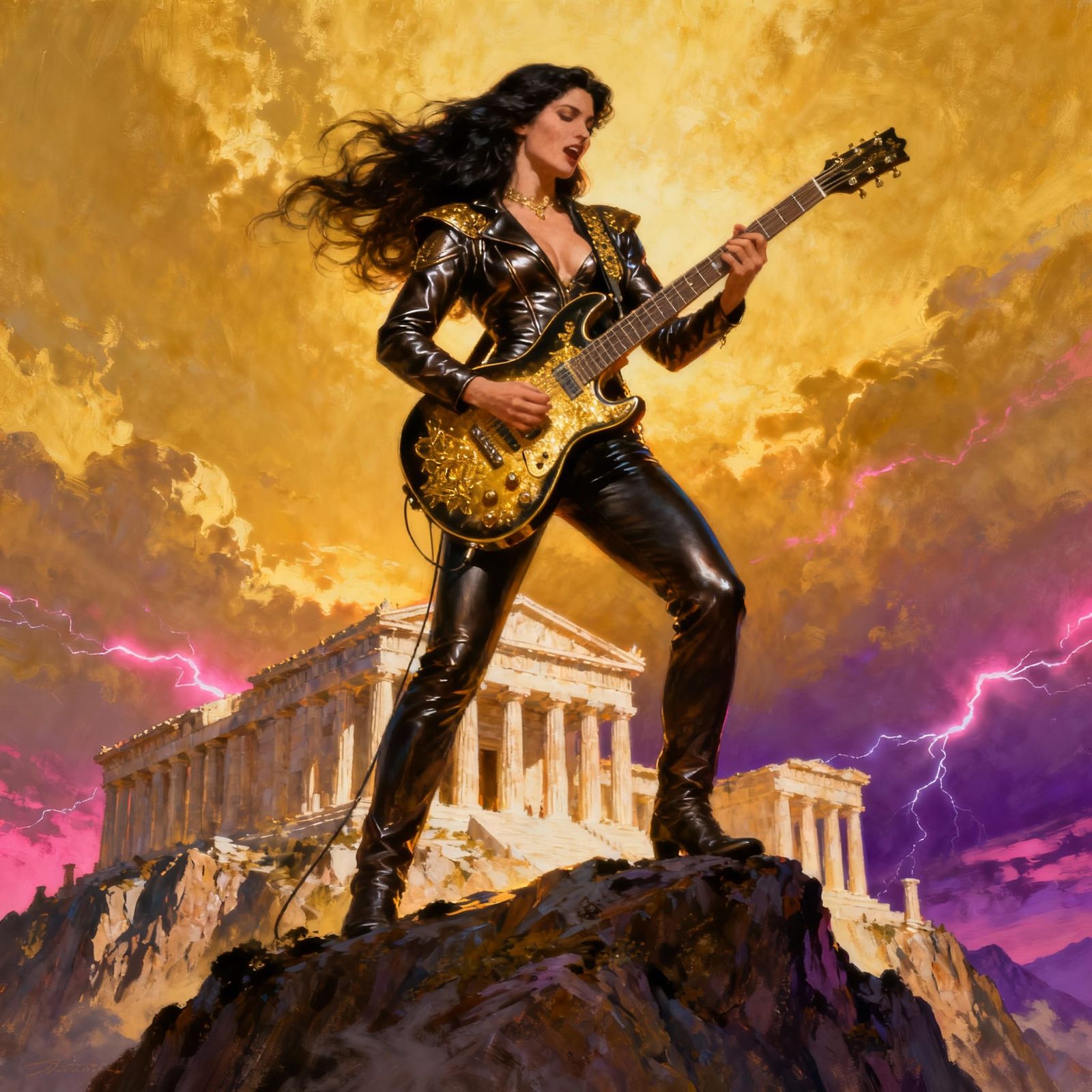 Rock Goddess Aphrodite on Olympus Playing Guitar