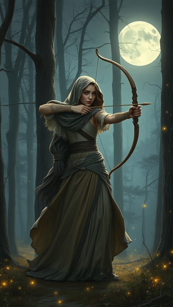 Moonlit Huntress Princess in Whimsical Forest
