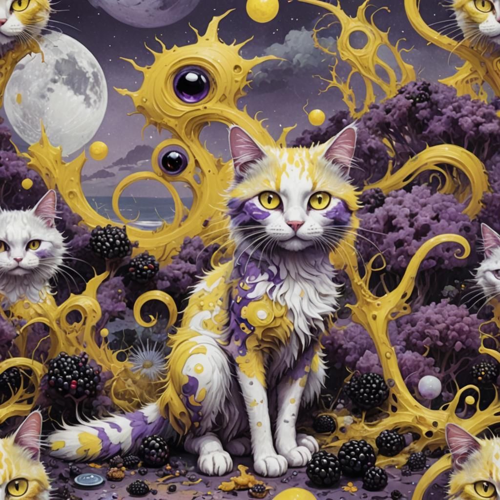 Surreal Psychedelic Cat in Futuristic Fantasy Style