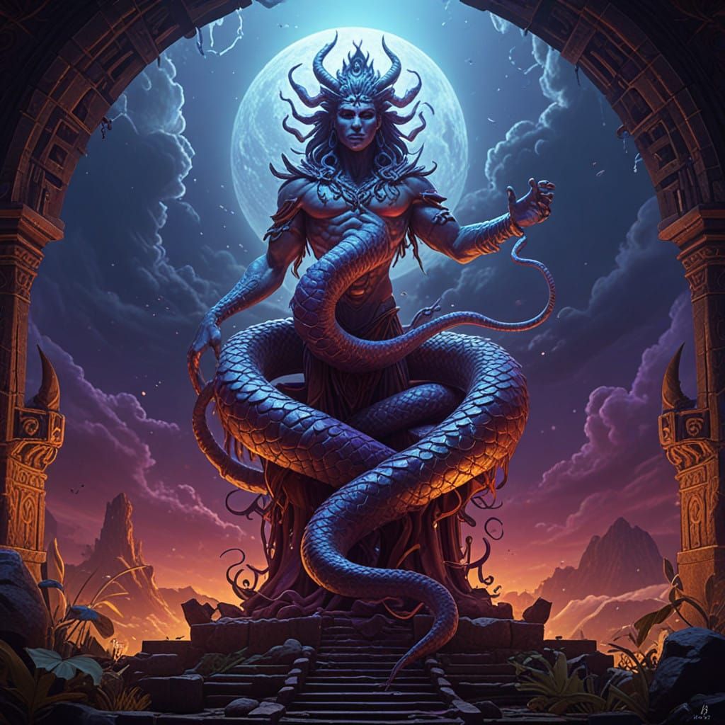 Incan Serpent God in Dark Fantasy Art Nouveau Style