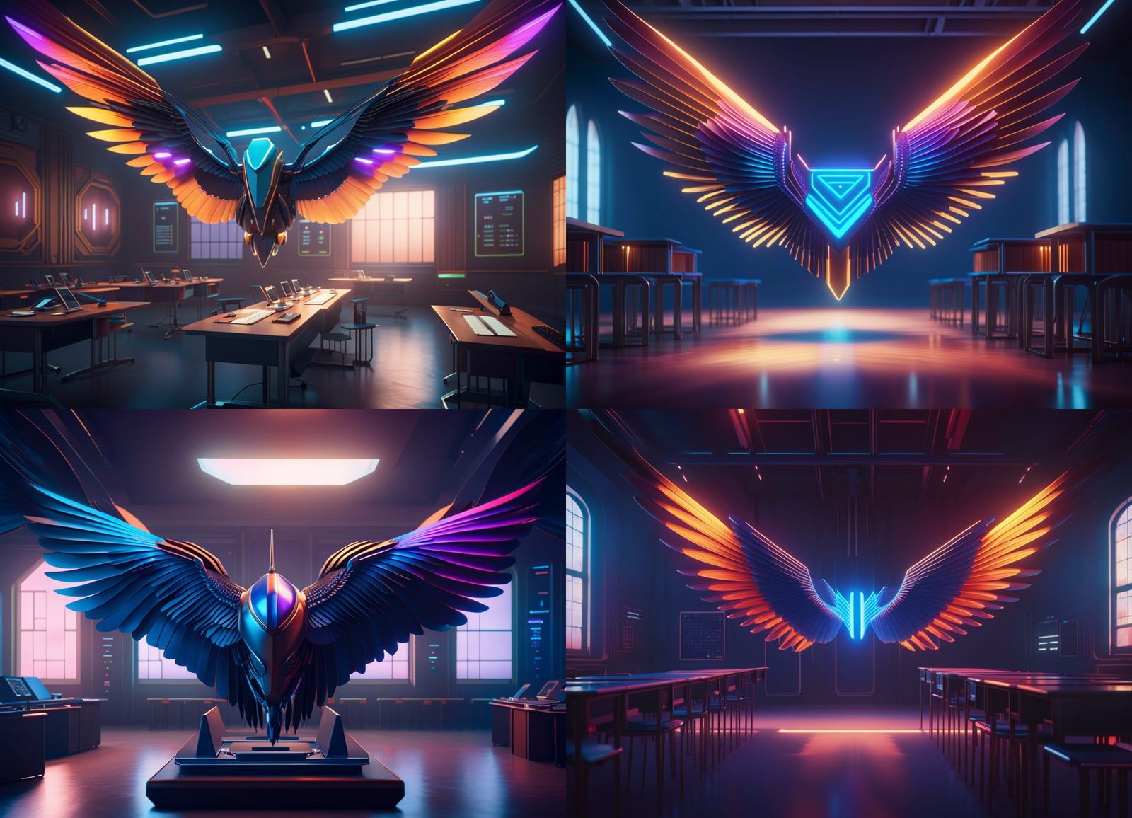 Winged Ruler Soars: Retro-Futuristic Classroom Scene