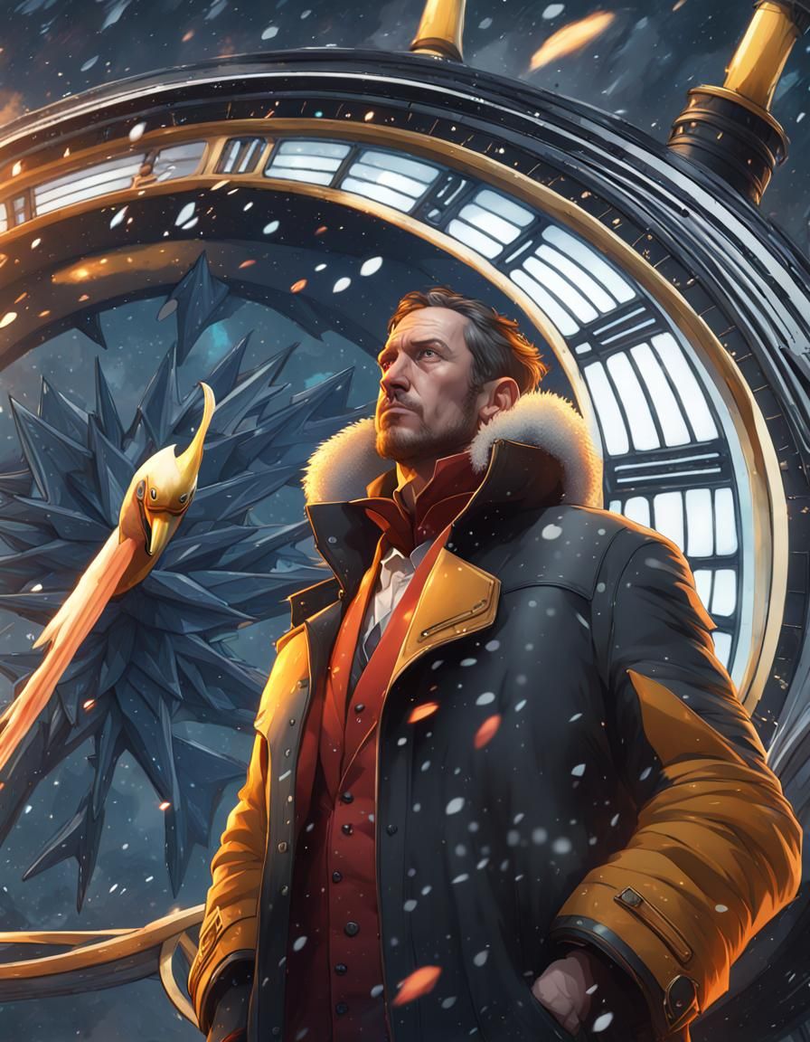 Big Ben with Toucans and Spaceship in Detailed Rendering