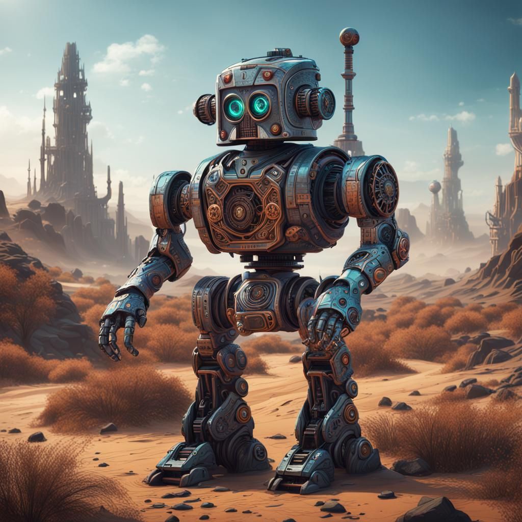 Robot Zentangle Fantasy on Deserted Planet