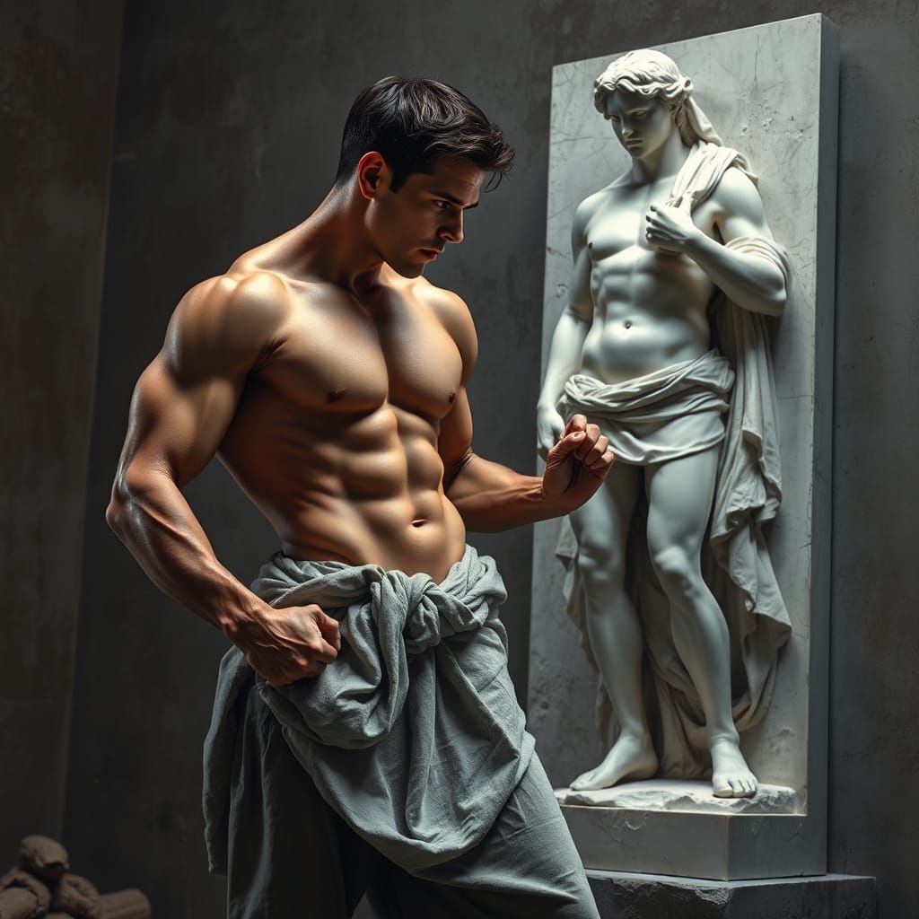 Hyperrealist Sculpture Study in Intense Posture