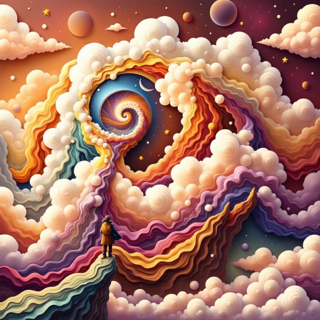 Figure on Cliff Gazing at Starry Sky