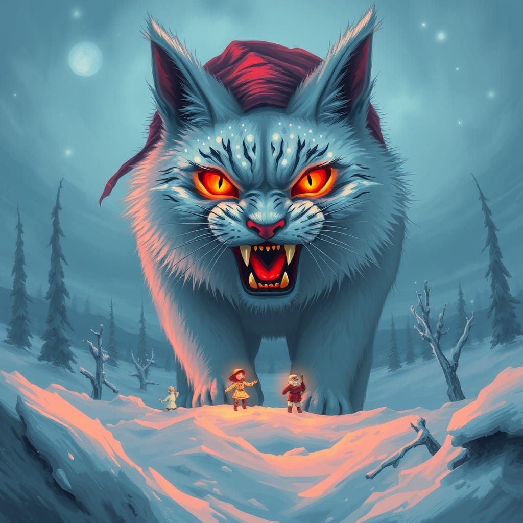 Angry Snow Cat in Arctic Fairy Tale