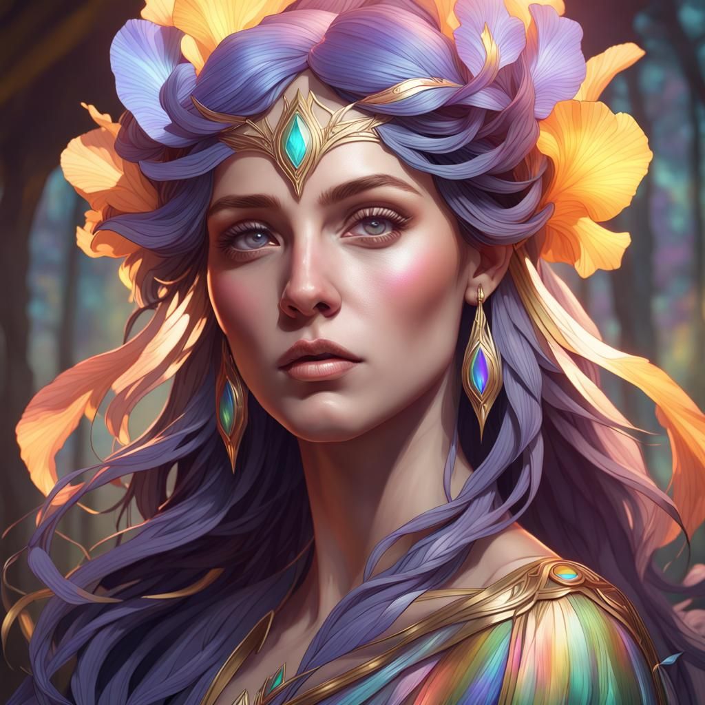 Goddess Iris of the Rainbow: Hyperdetailed Portrait