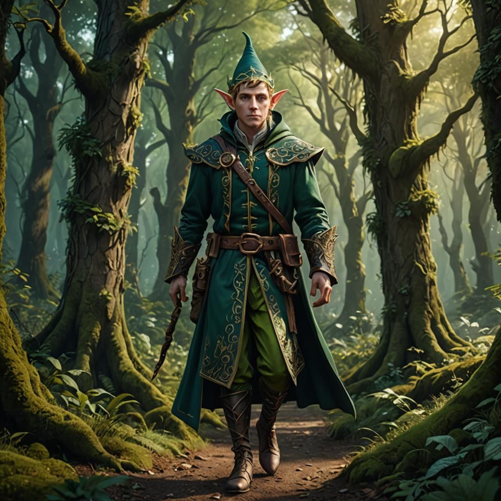 Regal Elf Stroll Through Fantasy Forest
