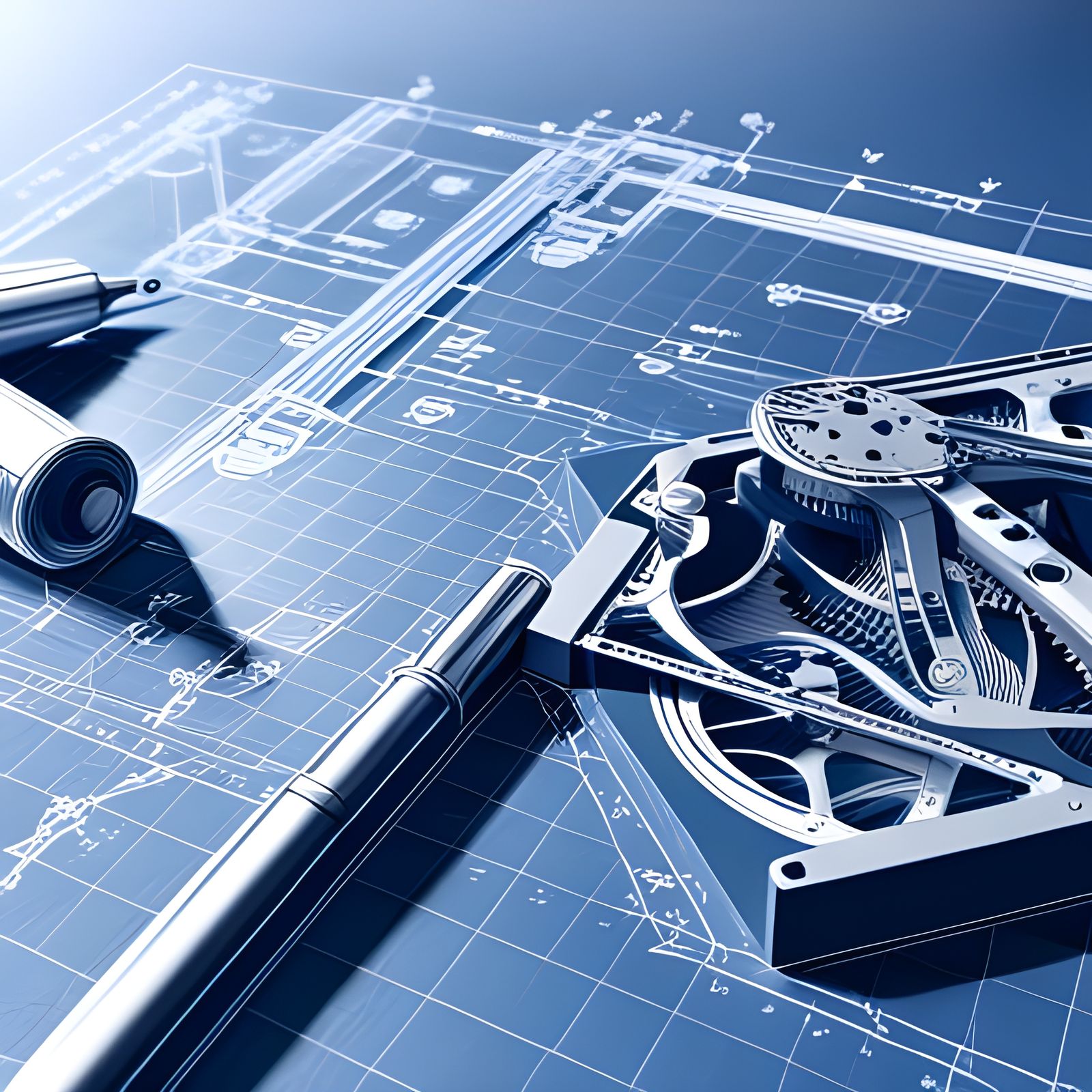 Steampunk Machine Blueprint Technical Drawing