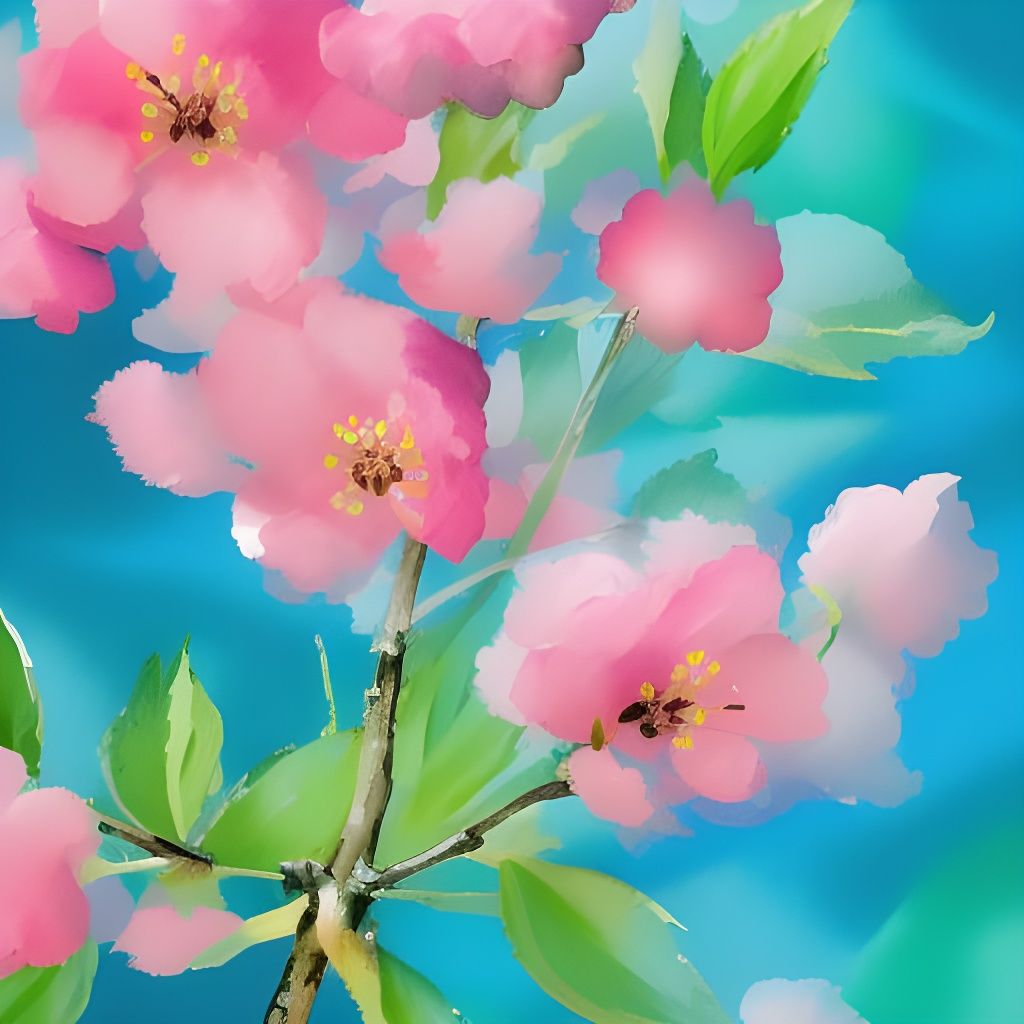 Blossom Tree in Gouache Watercolor Style