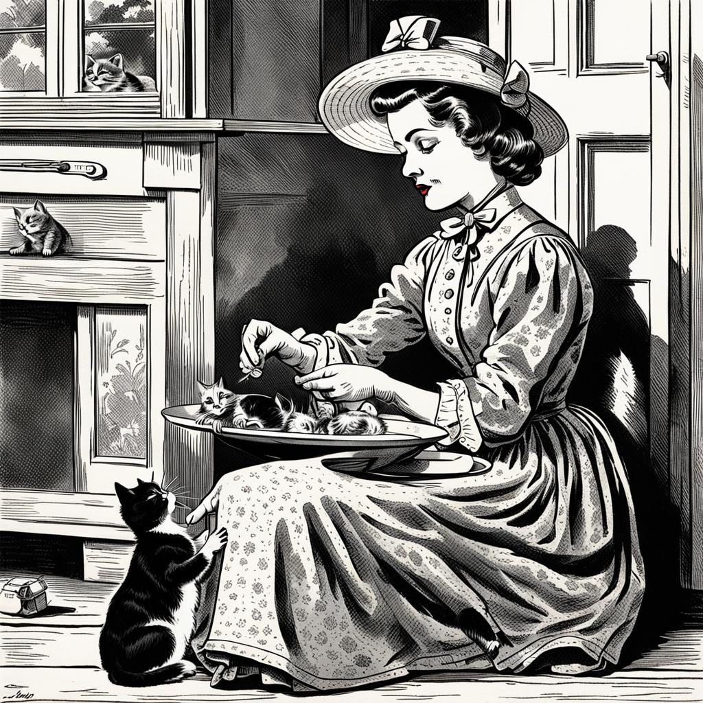 Vintage Comic: Woman and Kitten