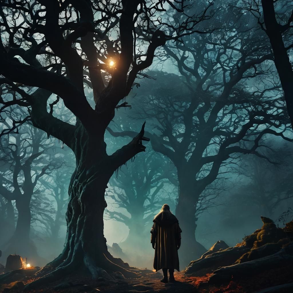 Viking Druid in Misty Forest: Cinematic 3D Render