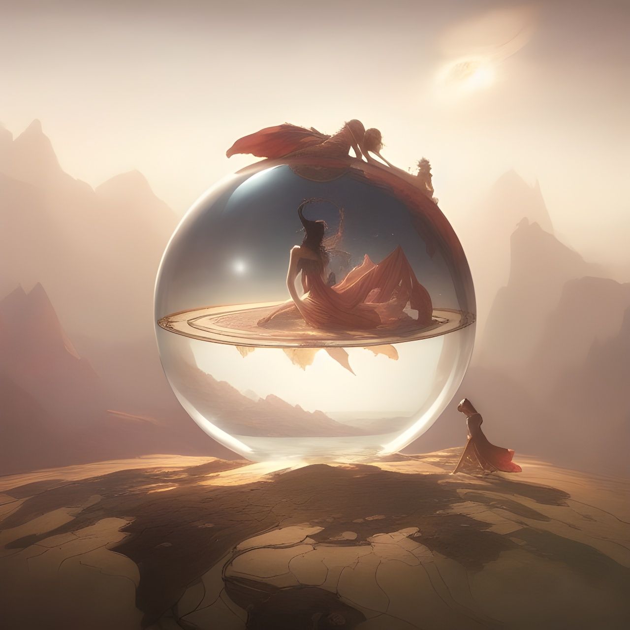 Surreal Globe Painting in Art Nouveau Style