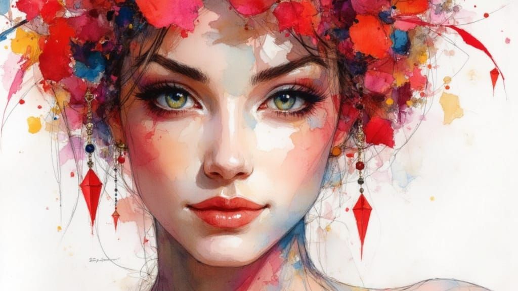 Elegant Princess in Silver & Scarlet, London Sketch