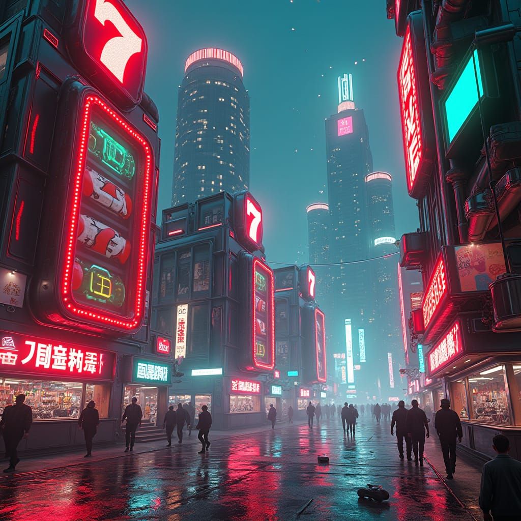 Cyberpunk Metropolis of Slot Machine Skyscrapers