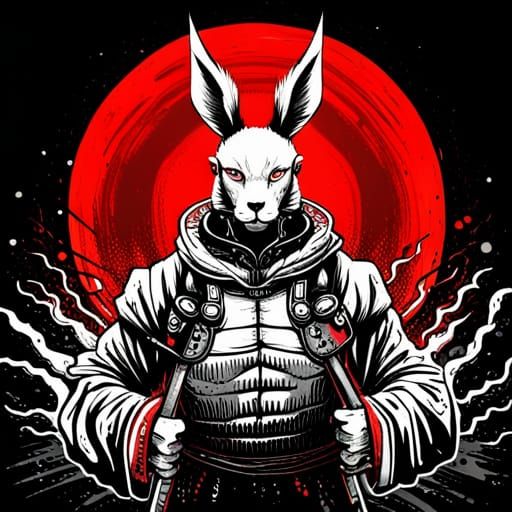Rabbit Samurai in Gritty Comic Book Style