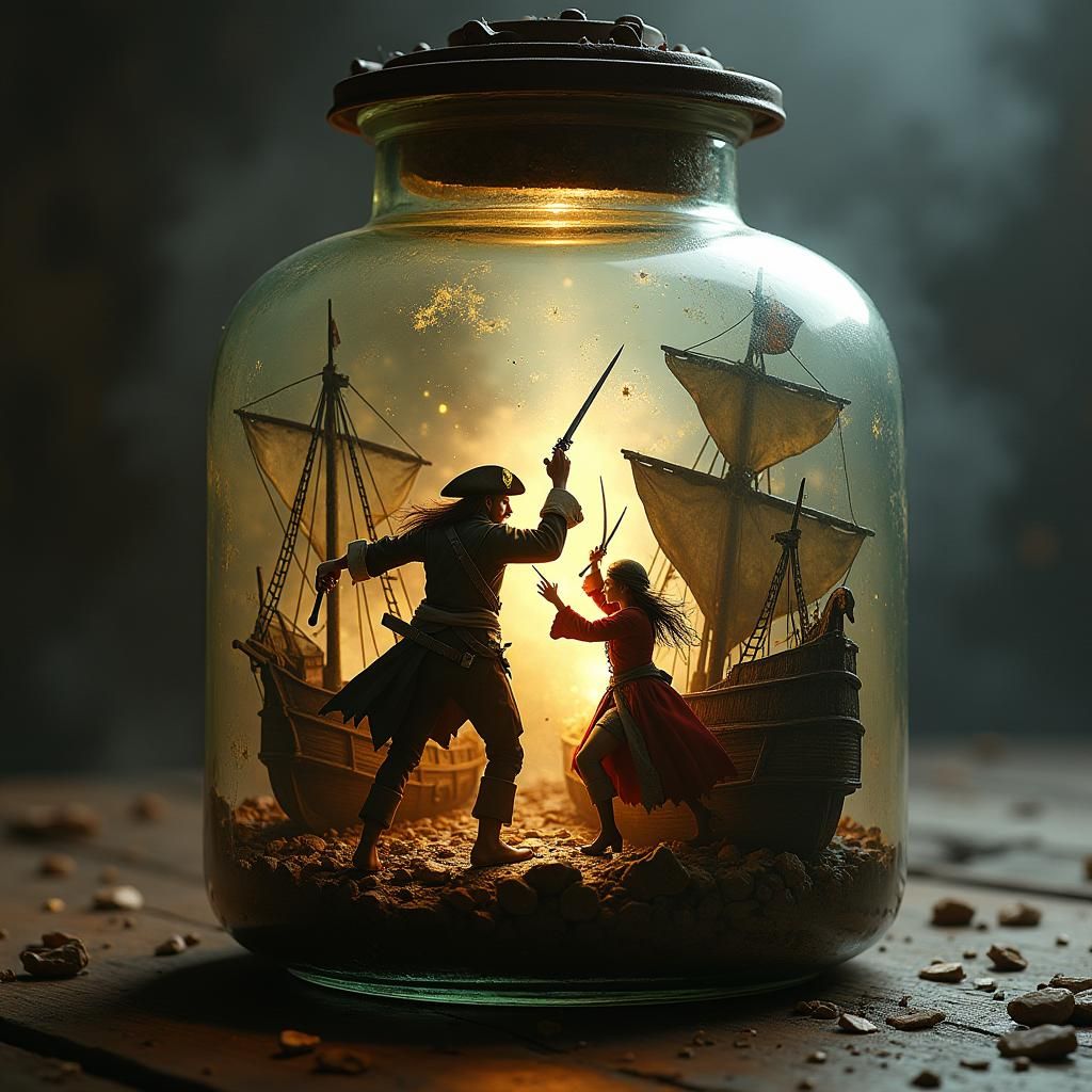 Pirate Battle on the High Seas in a Bottle