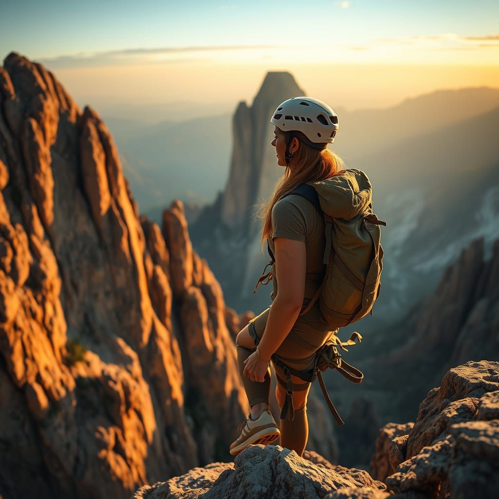 Climber Ascends Devil's Tower in Hyperrealistic Style