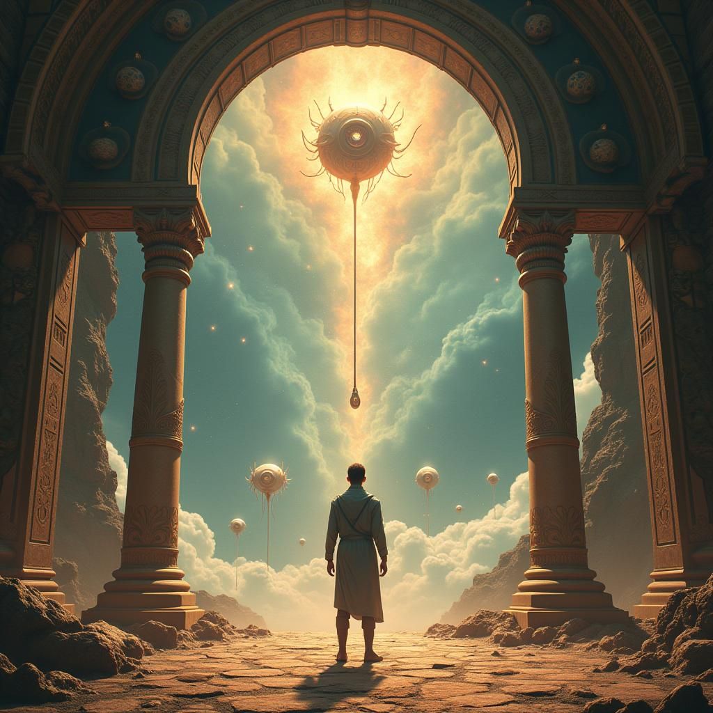 Celestial Visitors Descend in Ornate Chamber