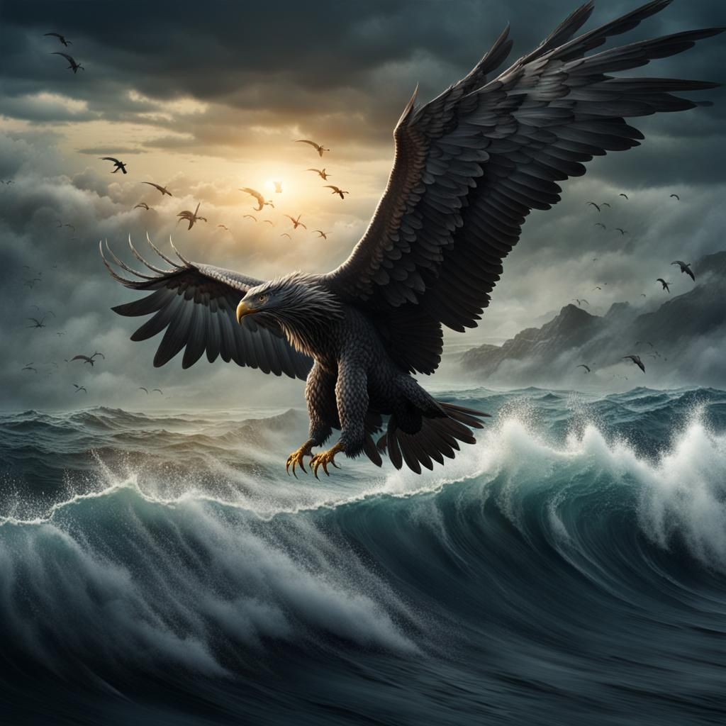Epic Giant Eagle Hunting Souls Over Black Sea