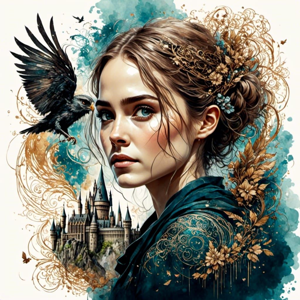 Harry Potter as a Woman in Watercolor Style