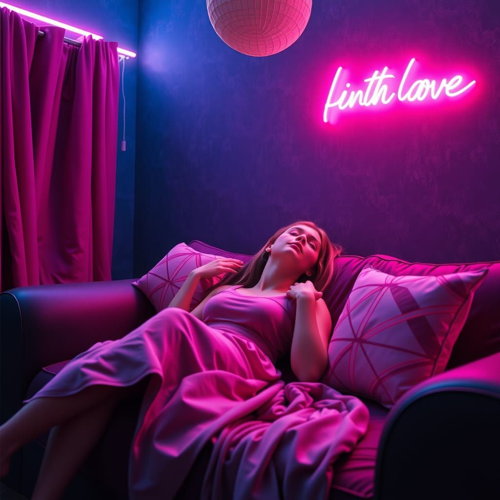 Dreamy Retro-Futuristic Scene with Neon Lights