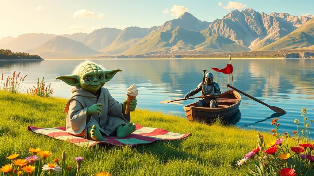 Majestic Yoda Enjoying Serene Lake Scene