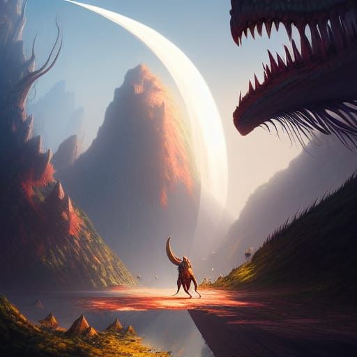 Tyrannosaurus Parrot in a Sci-Fi Landscape