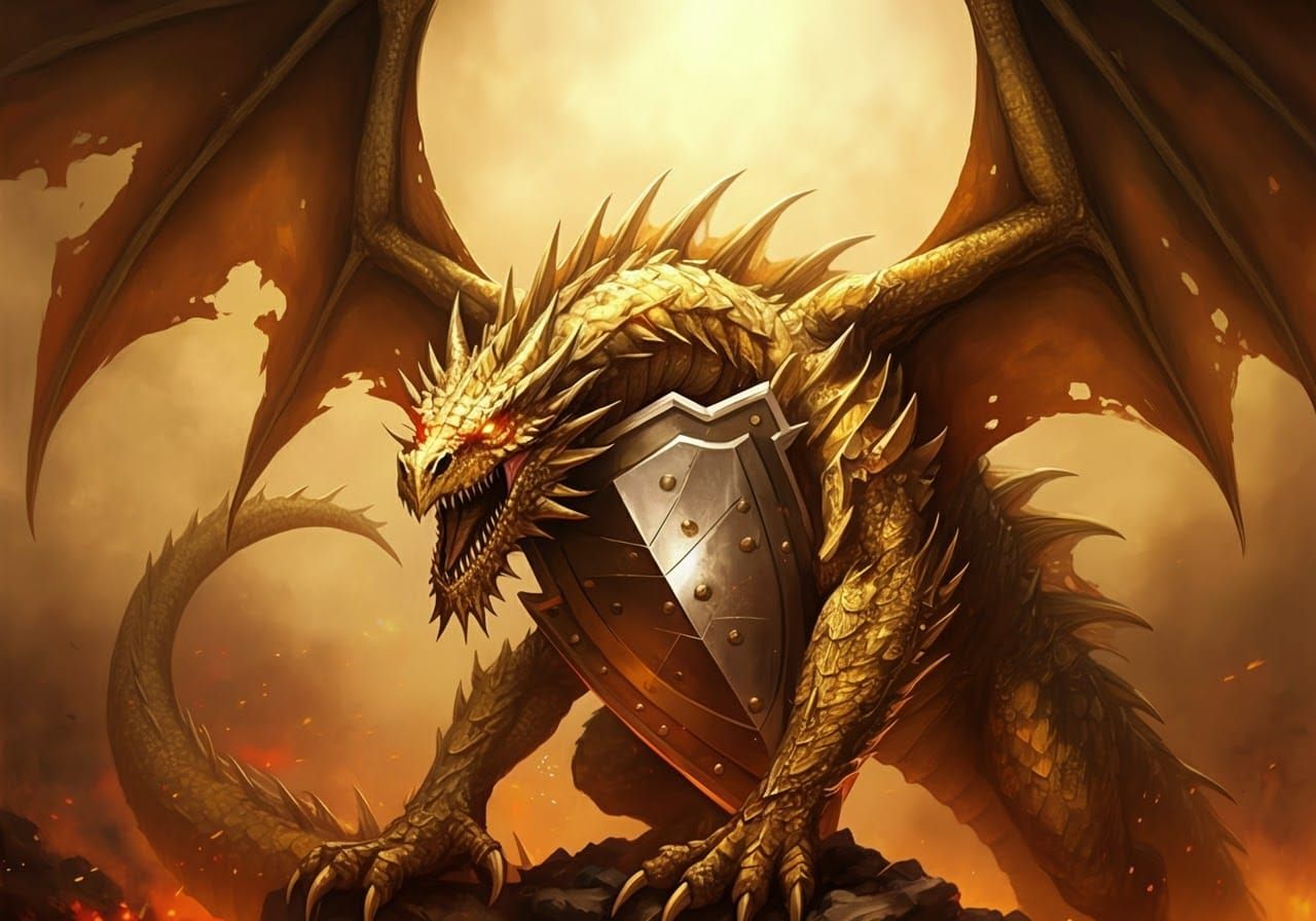 Sword and Shield Dragon in Frazetta Style