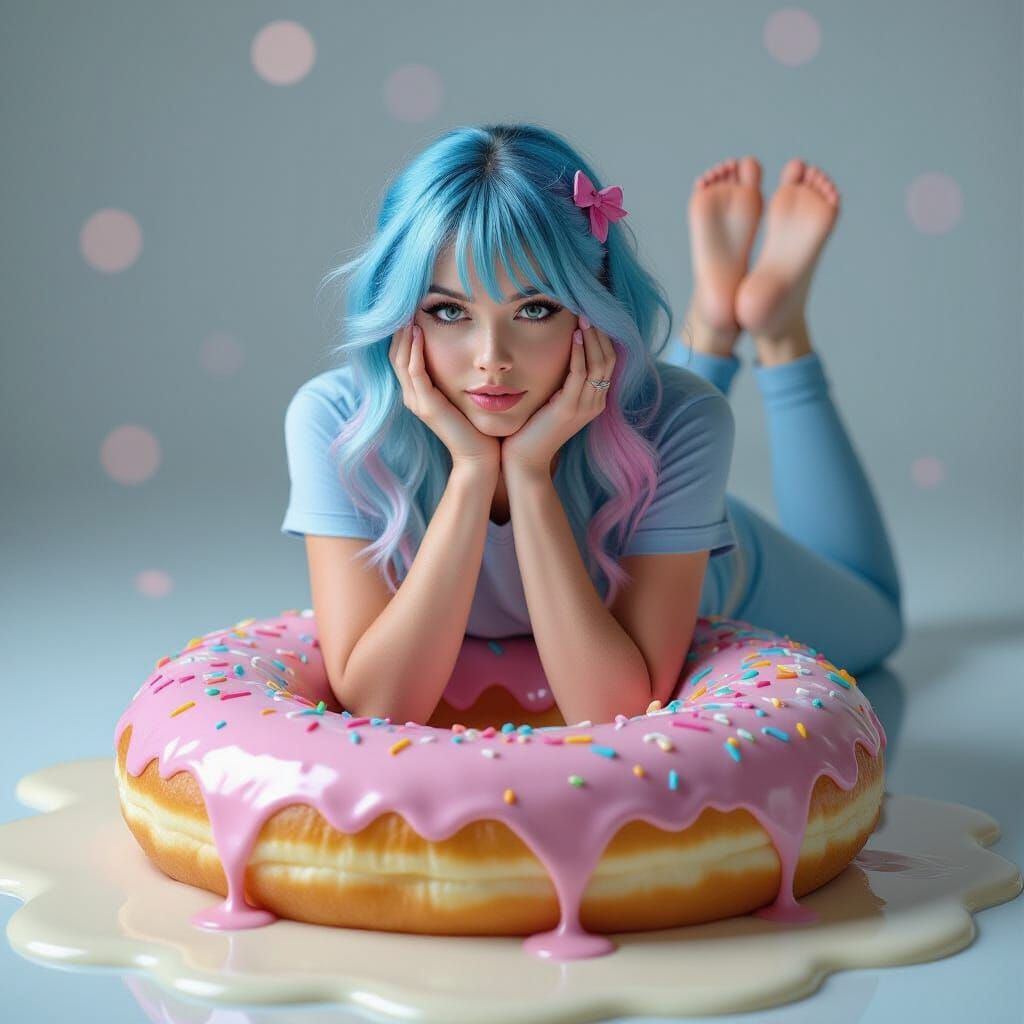 Emo Girl on Donut Floating on Ice Cream