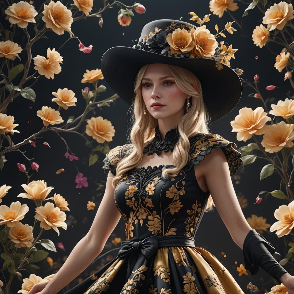 Blonde Woman with Flower: Detailed Matte Painting