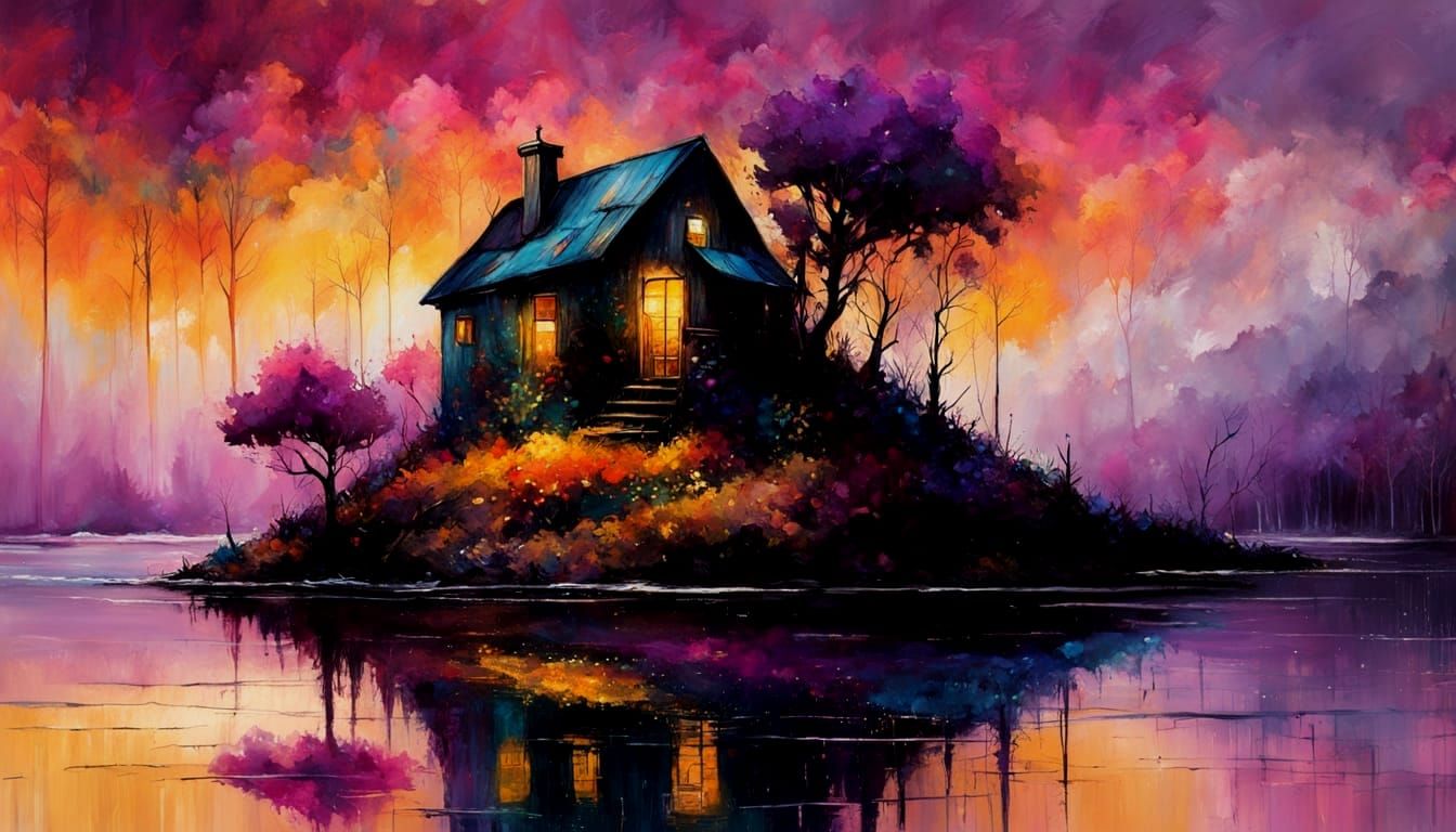 Whimsical Countryside Scene Under Crescent Moon